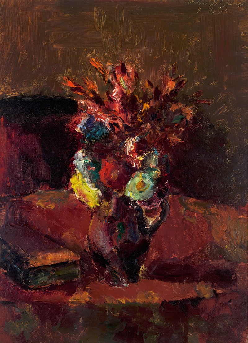 Blumenbouquet mit rotem Tischtuch by Антон Файстауэр, 1913 — digital art print download