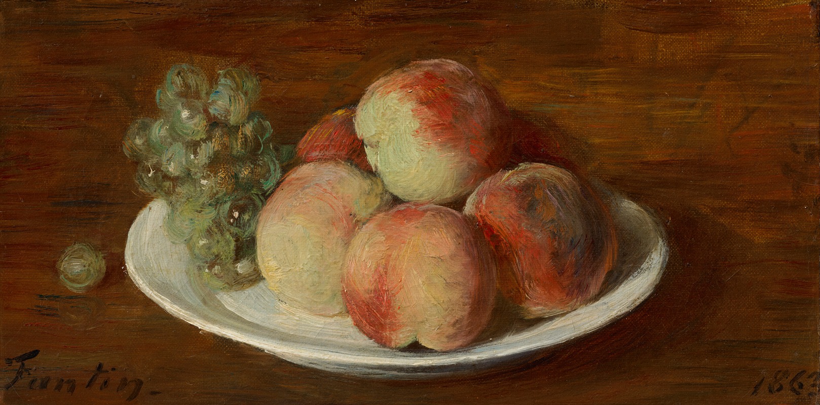 Pêches et raisins by Анри Фантен-Латур, 1863 — digital art print download