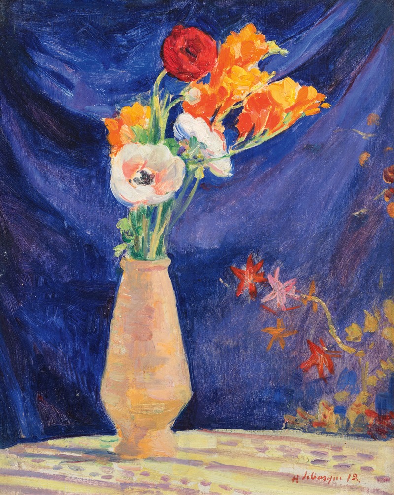 Vase d'anémones sur fond bleu — Henri Lebasque