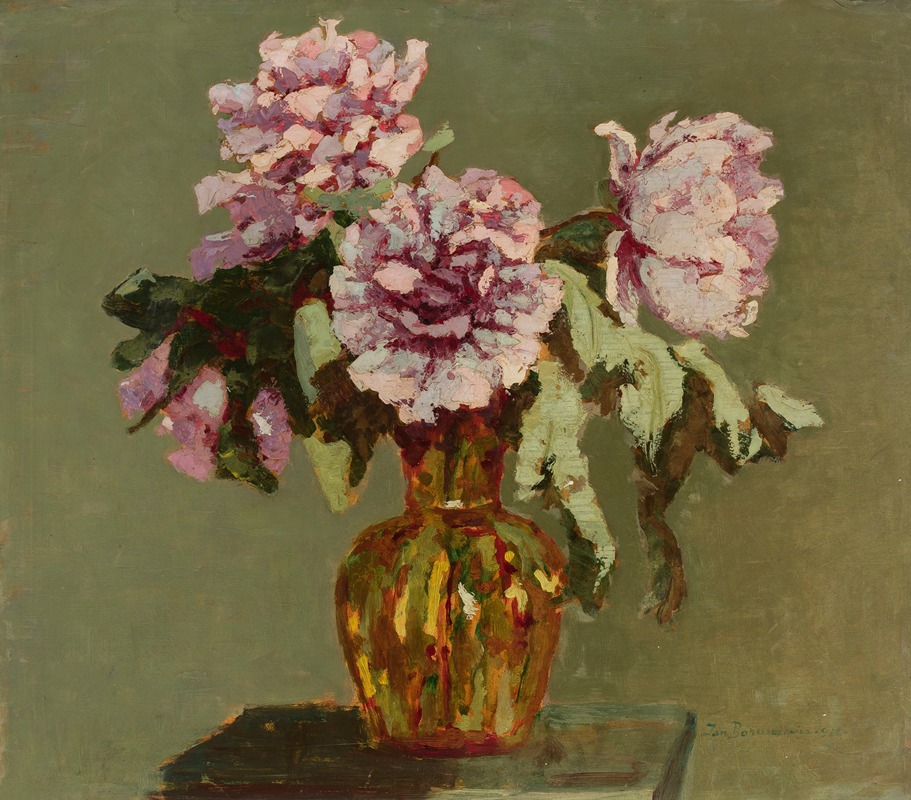 Peonies and small yellow flower-vase — Jan Bohuszewicz