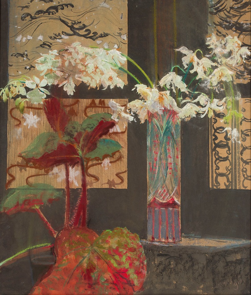 White orchids and a peony by Леон Вычулковский, 1910 — digital art print download