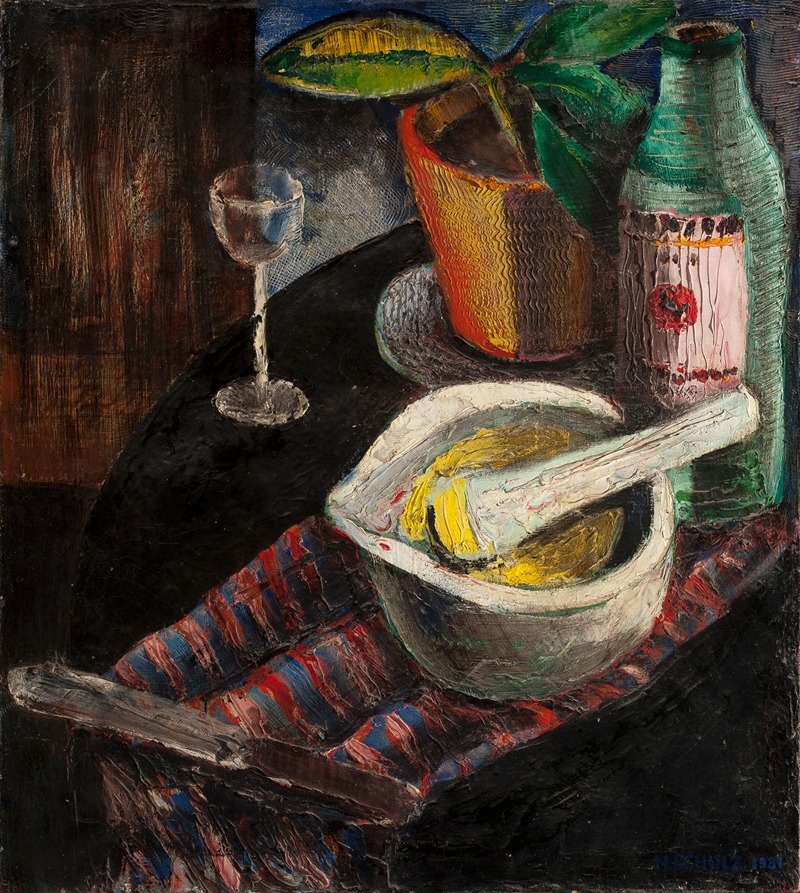 Still Life with a mortar and pestle — Mieczysław Schulz