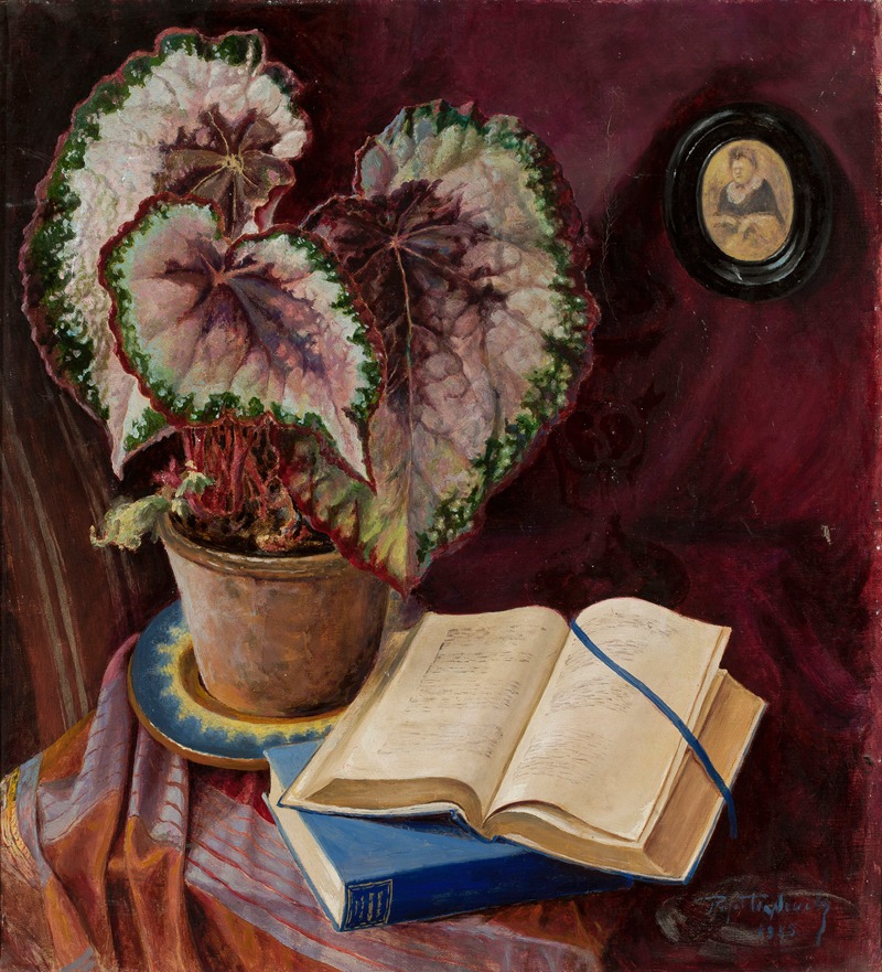 Begonia and books by Rafał Wąsowicz, 1935 — digital art print download
