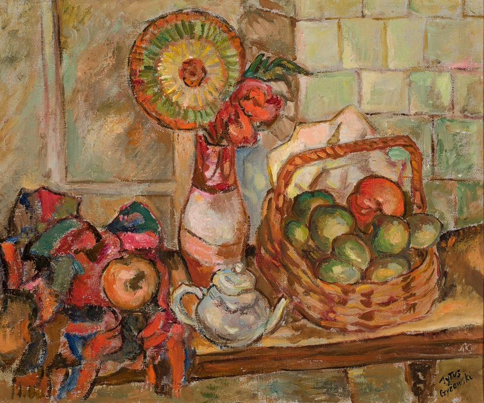 Still life with a basket by Титус Чижевский, 1930 — digital art print download