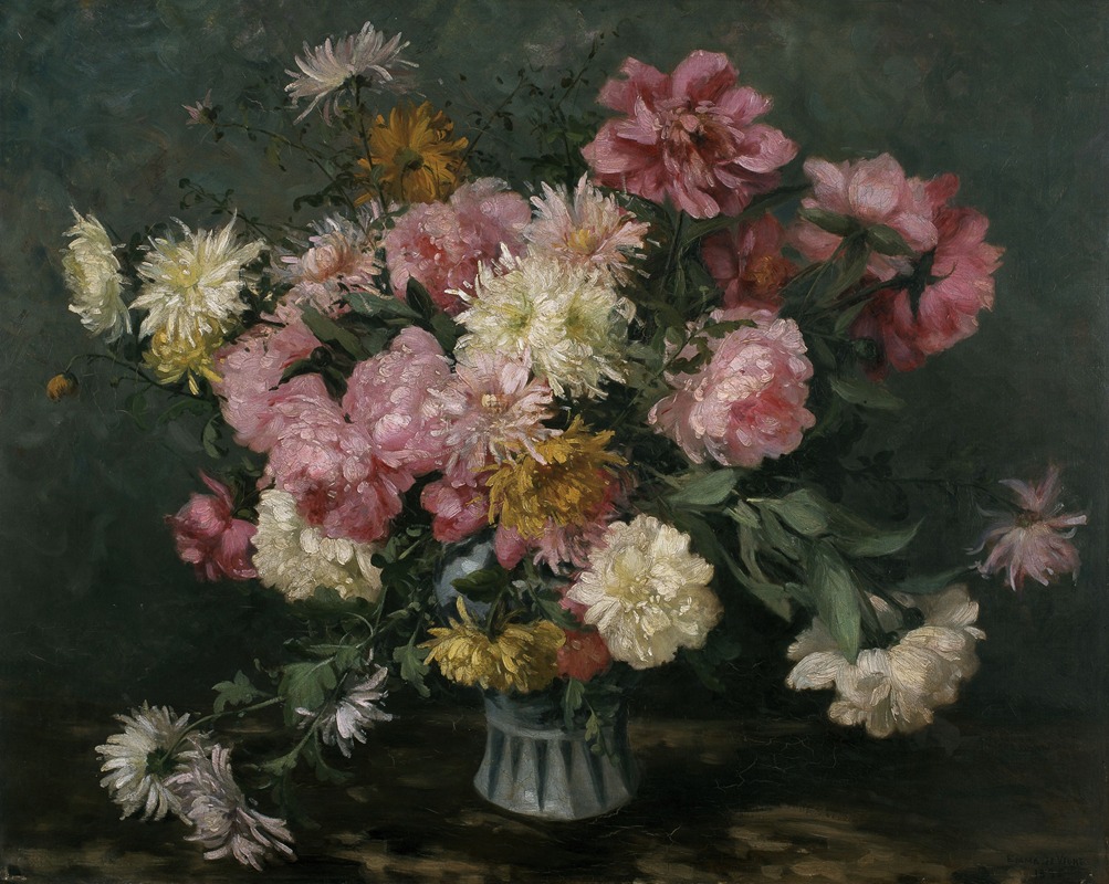 Chrysanthemums and Peonies by Эмма Де Винь, 1895 — digital art print download