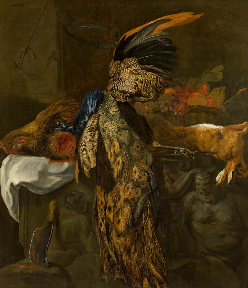 Hunting Trophy with Dead Peacock and Boar’s Head — Joannes Fijt