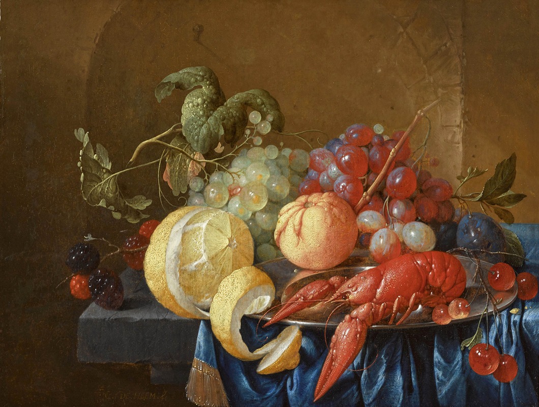Still life with a crayfish on a pewter dish — Cornelis de Heem