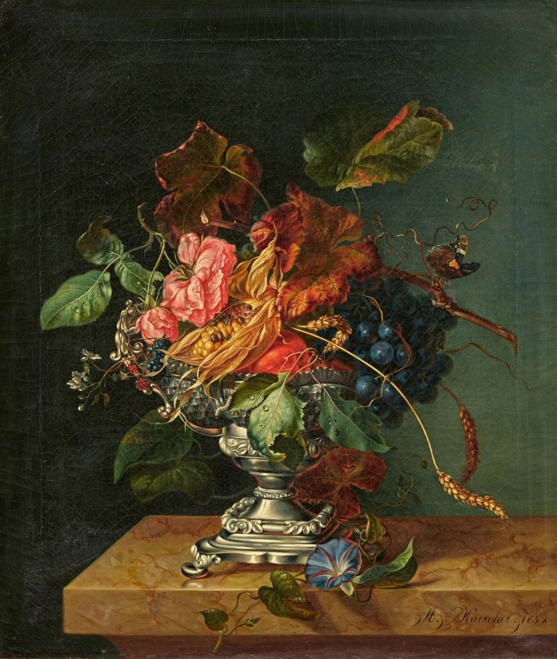 Fruit and Flowers in a Silver Bowl — Amalie Kärcher