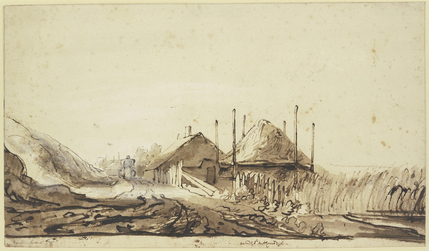 Weg mit zwei Häusern am St. Anthonisdeich by Abraham Furnerius — digital art print download