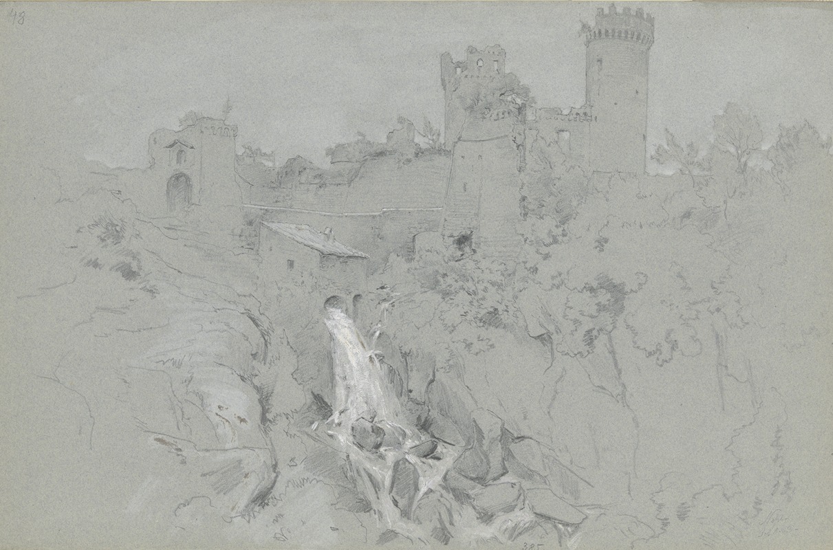 Ruinen von Nepi mit Wasserfalll — Adolf Hoeffler