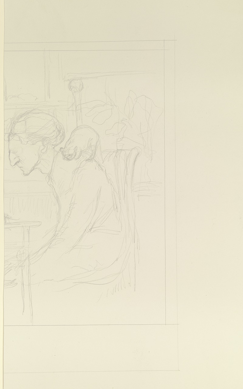 Gebeugte Figur, an einem Tisch sitzend by Адольф Янсен — digital art print download