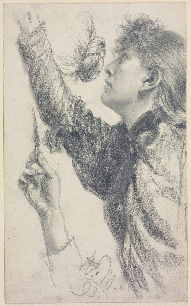 Junge Frau mit erhobenem Arm — Adolph von Menzel