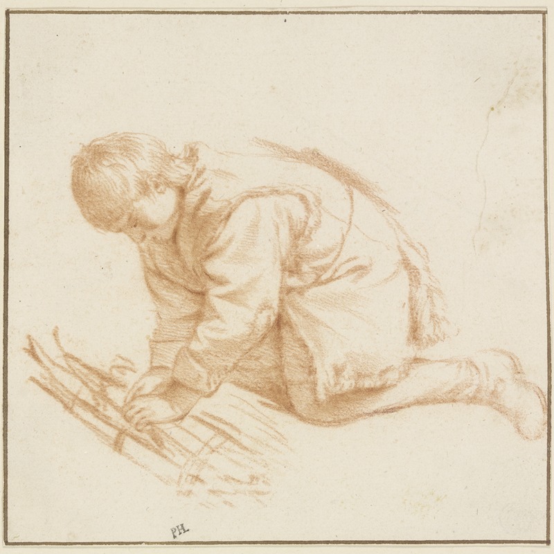 Kniender Knabe, Reisig zusammenbindend — Adriaen van de Velde