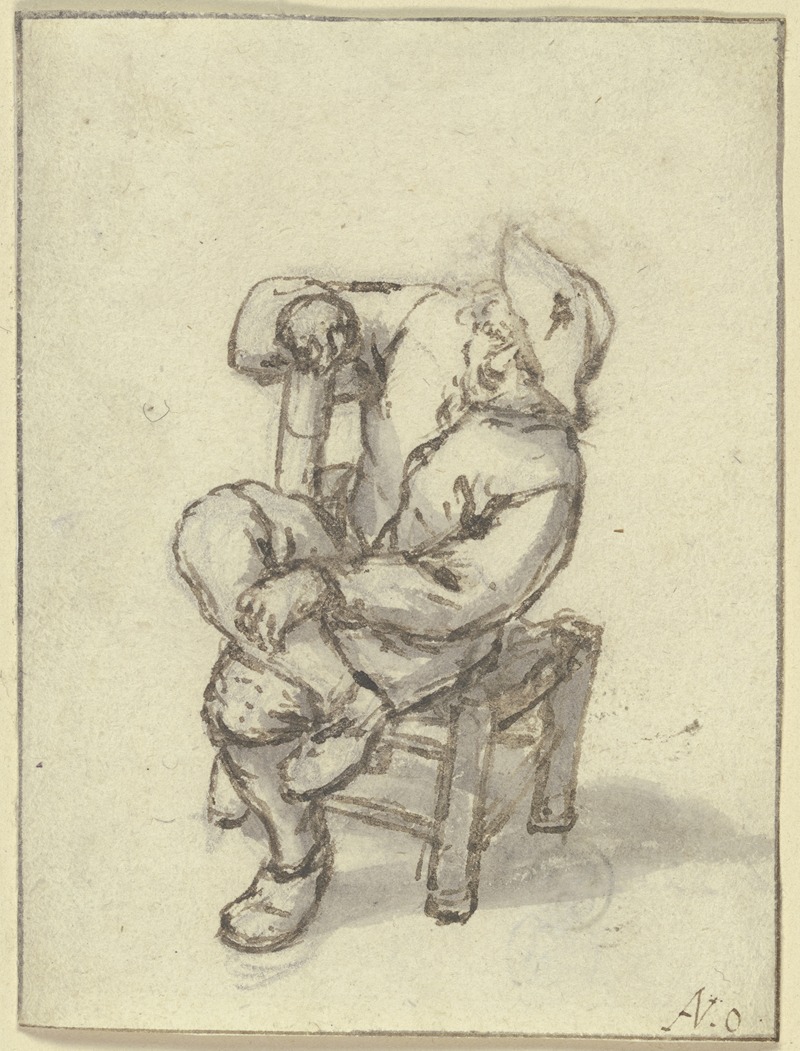 Sitzender Bauer mit übergeschlagenen Beinen by Адриан ван Остаде — digital art print download