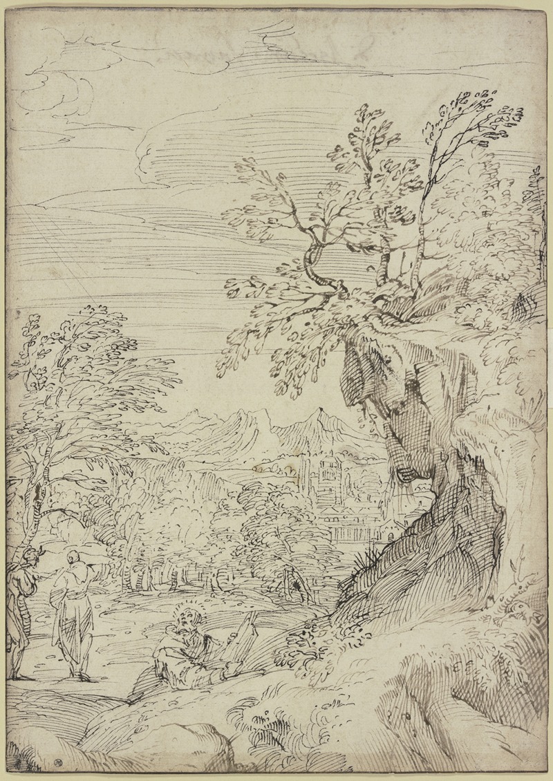 Landschaft mit einem Heiligen und zwei weiteren Figuren — Agostino Carracci