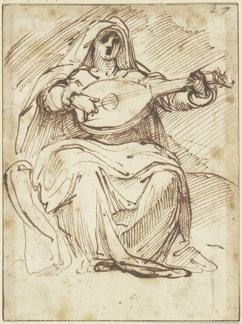 Female lute player by Агостино Караччи — digital art print download