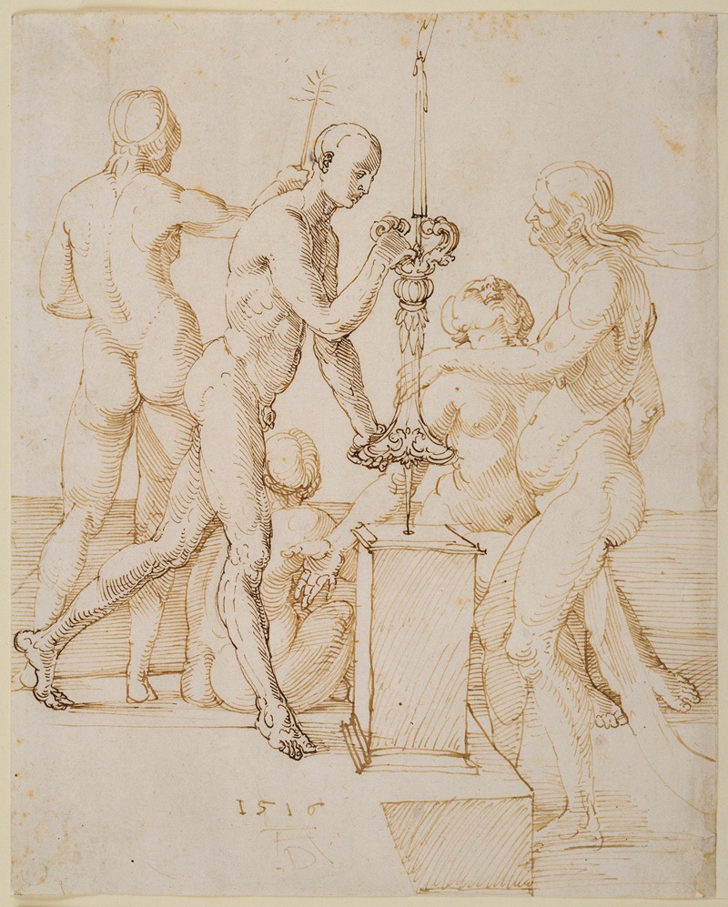 Fünf nackte Figuren um einen brennenden Leuchter — Albrecht Dürer