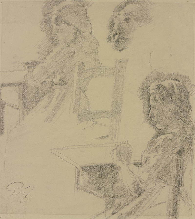 Girl at the sewing table by Алойс Пенц — digital art print download