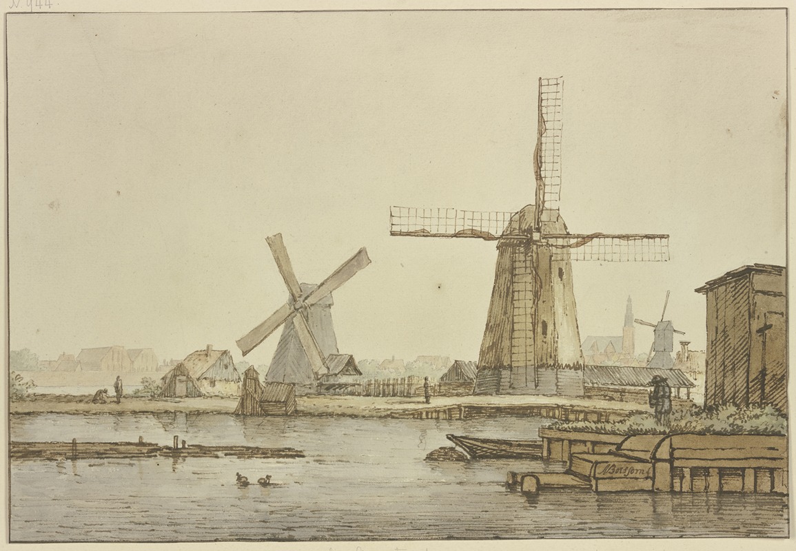 Drei Windmühlen bei Amsterdam by Антони ван Борссом — digital art print download