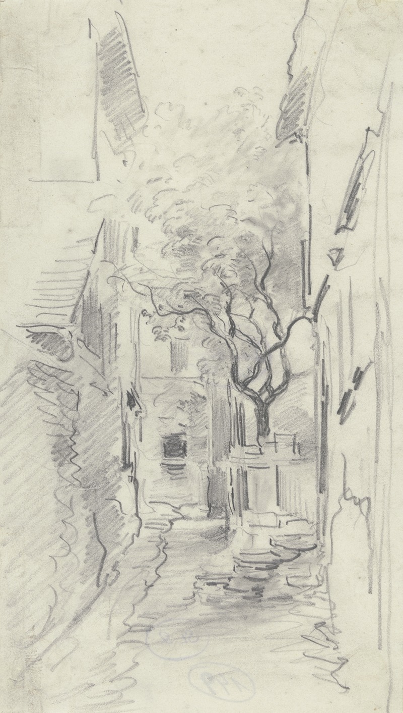 Dorfstraße mit Zaun und Baum by Антон Бургер — digital art print download