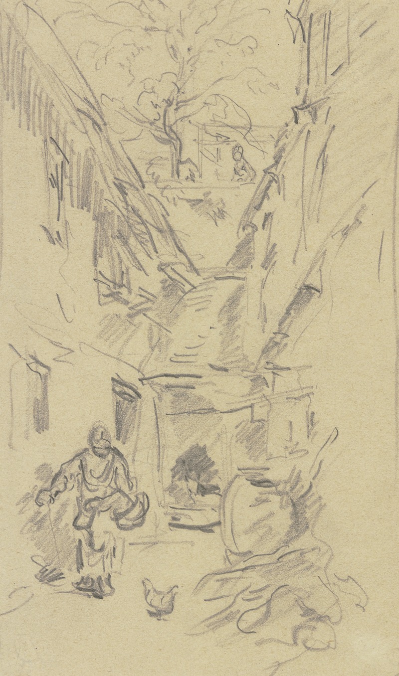 Little farm with woman — Anton Burger