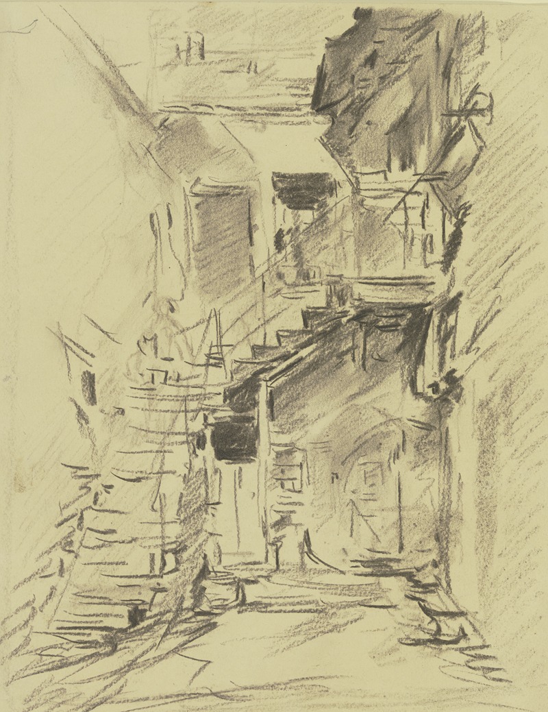 Small farmstead with steep stairs by Антон Бургер — digital art print download