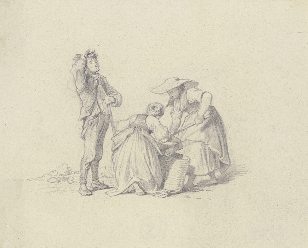Drei Feldarbeiter um einen Korb by Arthur von Ramberg — digital art print download