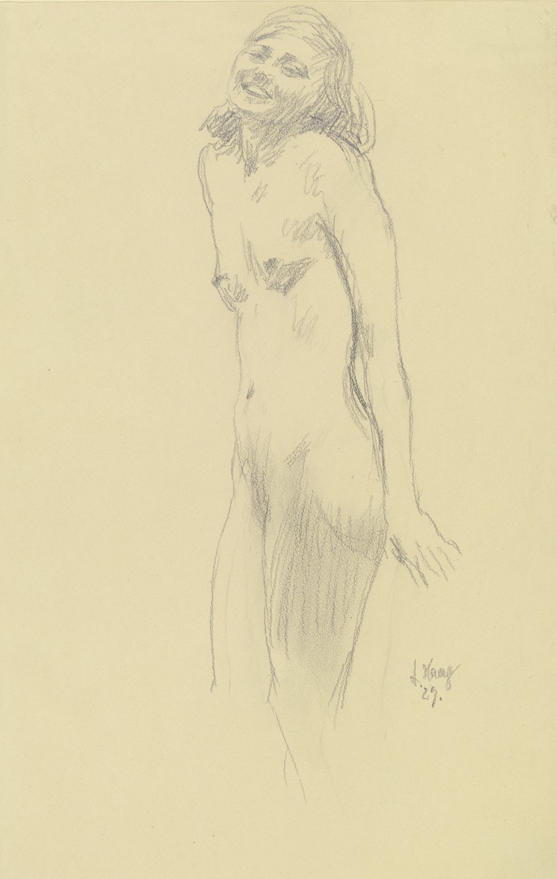 Stehender Mädchenakt, lachend by August Haag, 1929 — digital art print download