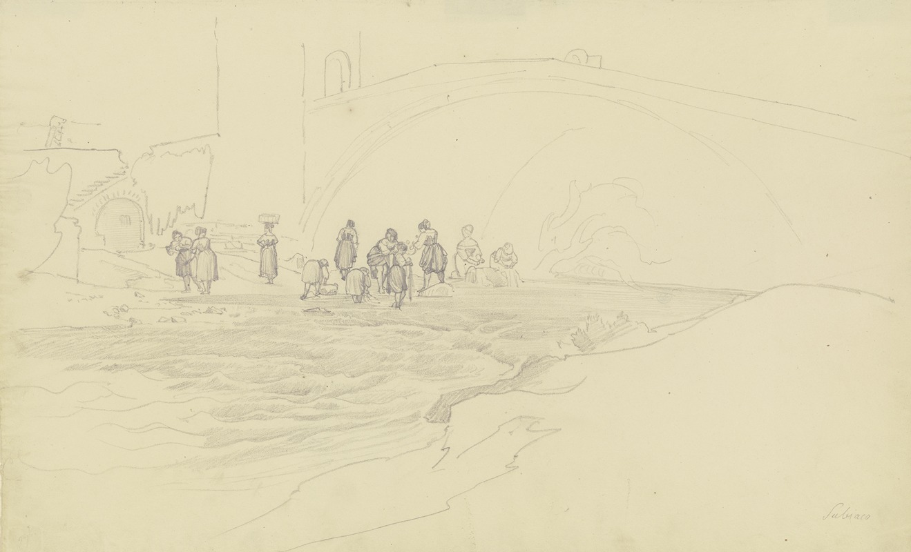 Wäscherinnen bei einer Brücke by Август Лукас, 1830-1831 — digital art print download
