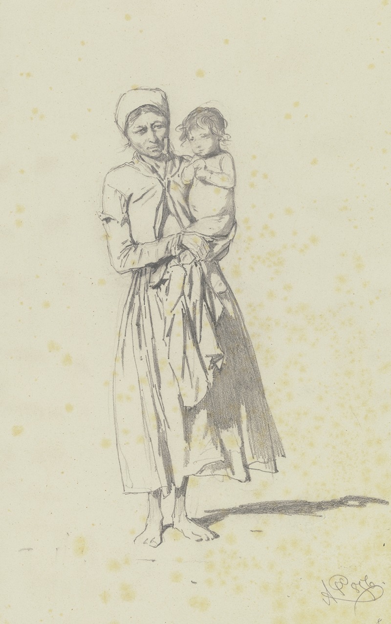 Stehende Bäuerin, ein Kind im Arm haltend by Август фон Петтенкофен, 1856 — digital art print download