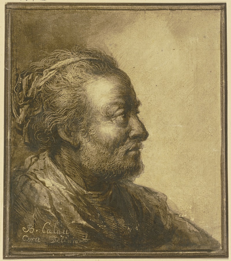 Profilkopf eines bärtigen Mannes nach rechts by Benjamin Calau — digital art print download