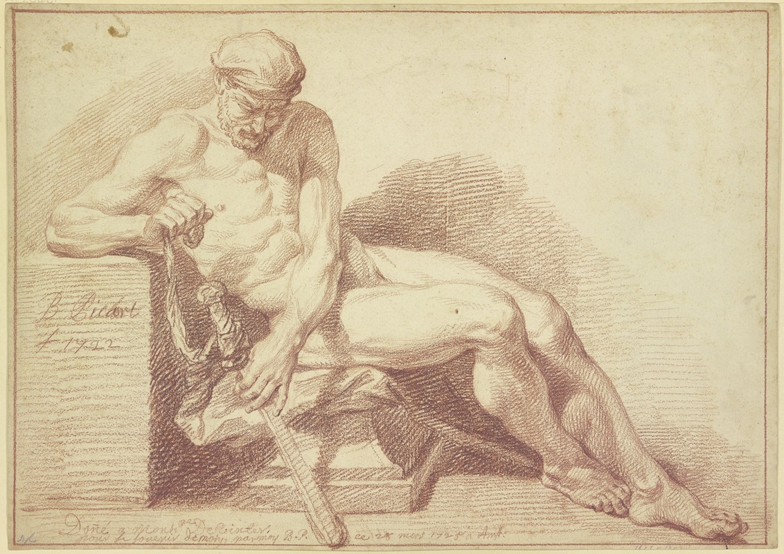 Academy study; Seated nude with a sword by Бернар Пикара, 1722 — digital art print download