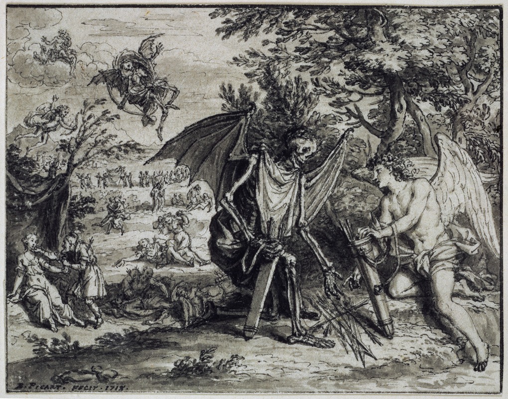 Cupid and Death by Bernard Picart, 1718 — digital art print download