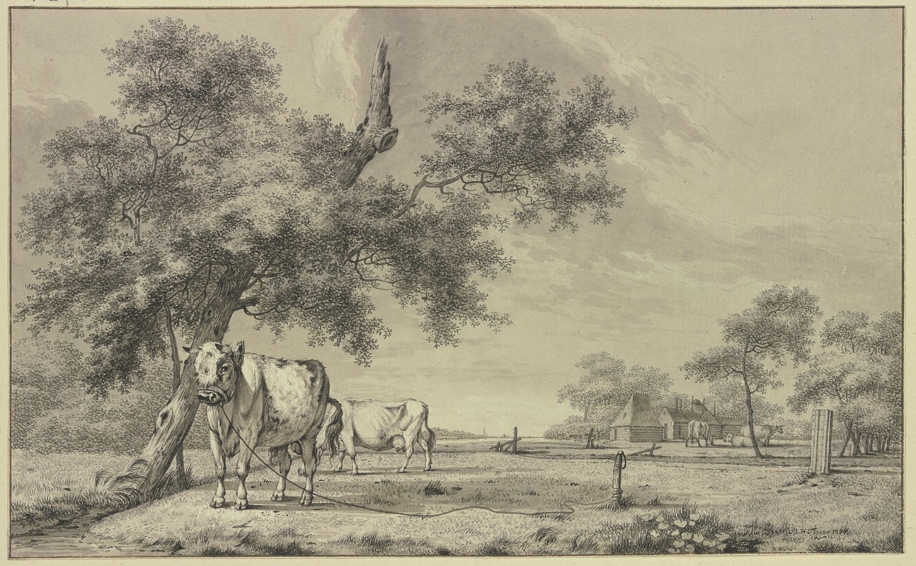 Landscape with Tethered Bull by Бернхард Хендрик Тир, 1777 — digital art print download