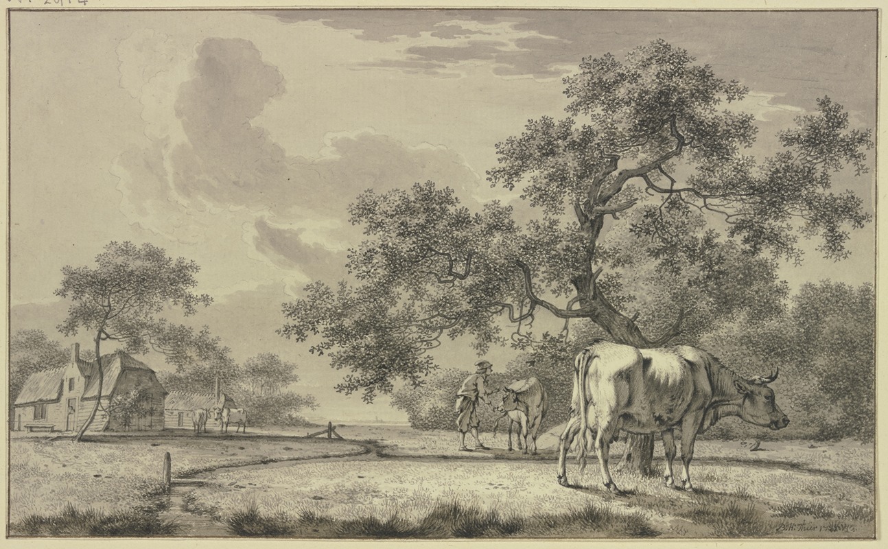 Unter einem Baum ein Bauer bei zwei Kühen by Бернхард Хендрик Тир, 1777 — digital art print download