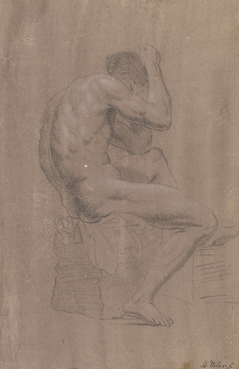 Akt eines sitzenden Mannes, im Profil nach rechts — Bernhard von Neher the elder