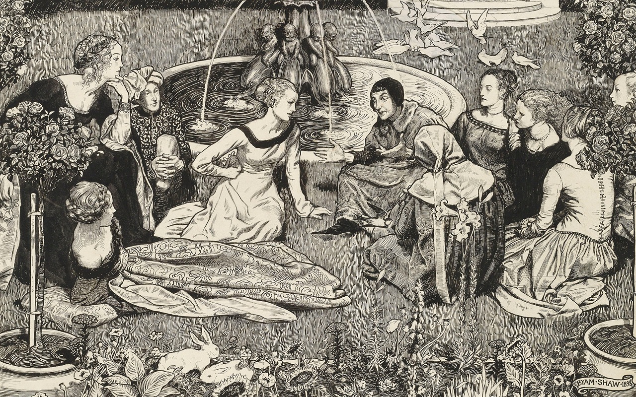II Decamerone; A Tale from Boccaccio by Byam Shaw, 1898 — digital art print download