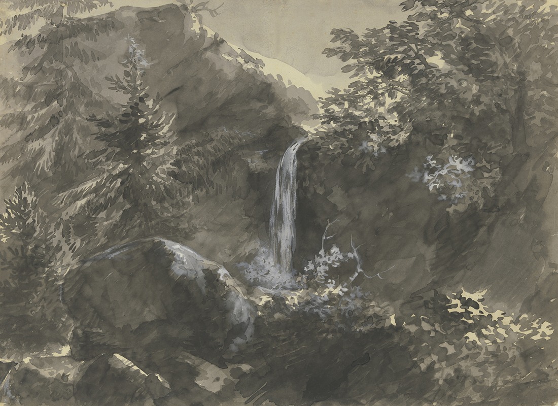 Waterfall in the mountains by Carl Friedrich von Rumohr — digital art print download