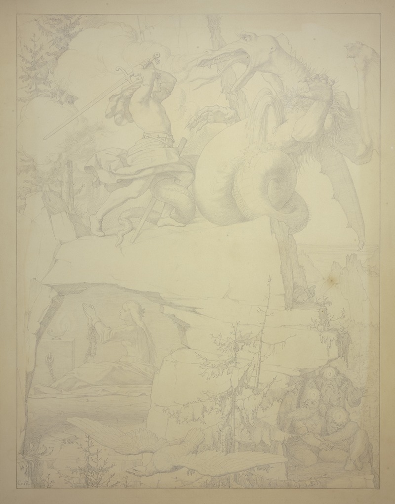 Siegfried erschlägt den Drachen by Carl Friedrich Von Stralendorff — digital art print download