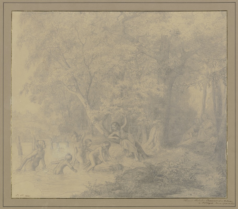 Badende Mädchen am Waldesrande by Карл Иосиф Бегас, 1841 — digital art print download