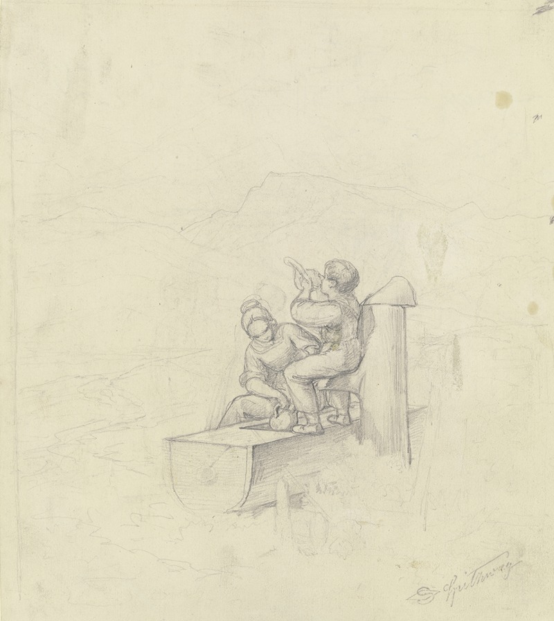 Mädchen und Junge am Brunnen by Карл Спицвег — digital art print download