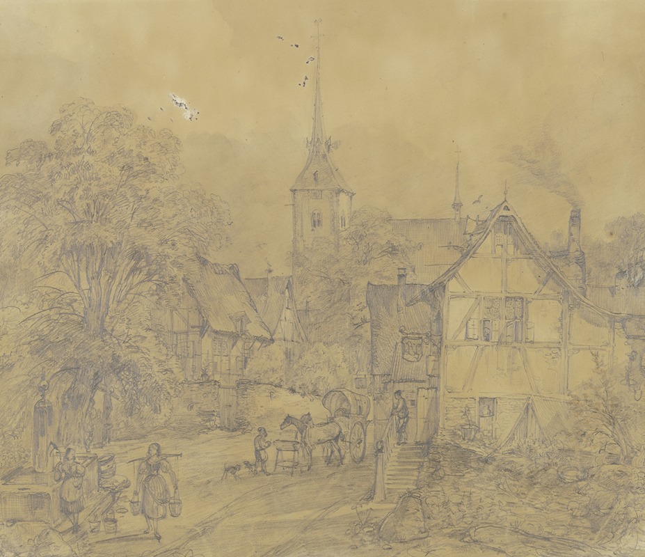 Dorfstraße mit Kirche und Wirtshaus — Caspar Scheuren