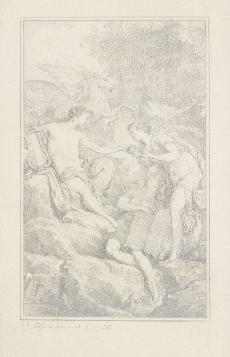 Apollo überreicht der Dichtkunst den Kranz by Шарль Доминик Жозеф Эйзен, 1766 — digital art print download