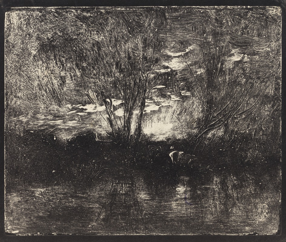 Cows at a Watering-Place by Шарль Франсуа Дюбини, 1862 — digital art print download