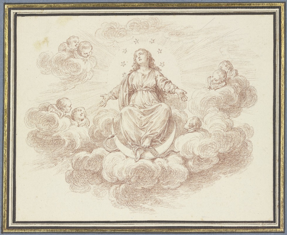 Mary on the crescent moon by Charles Nicolas Cochin II — digital art print download
