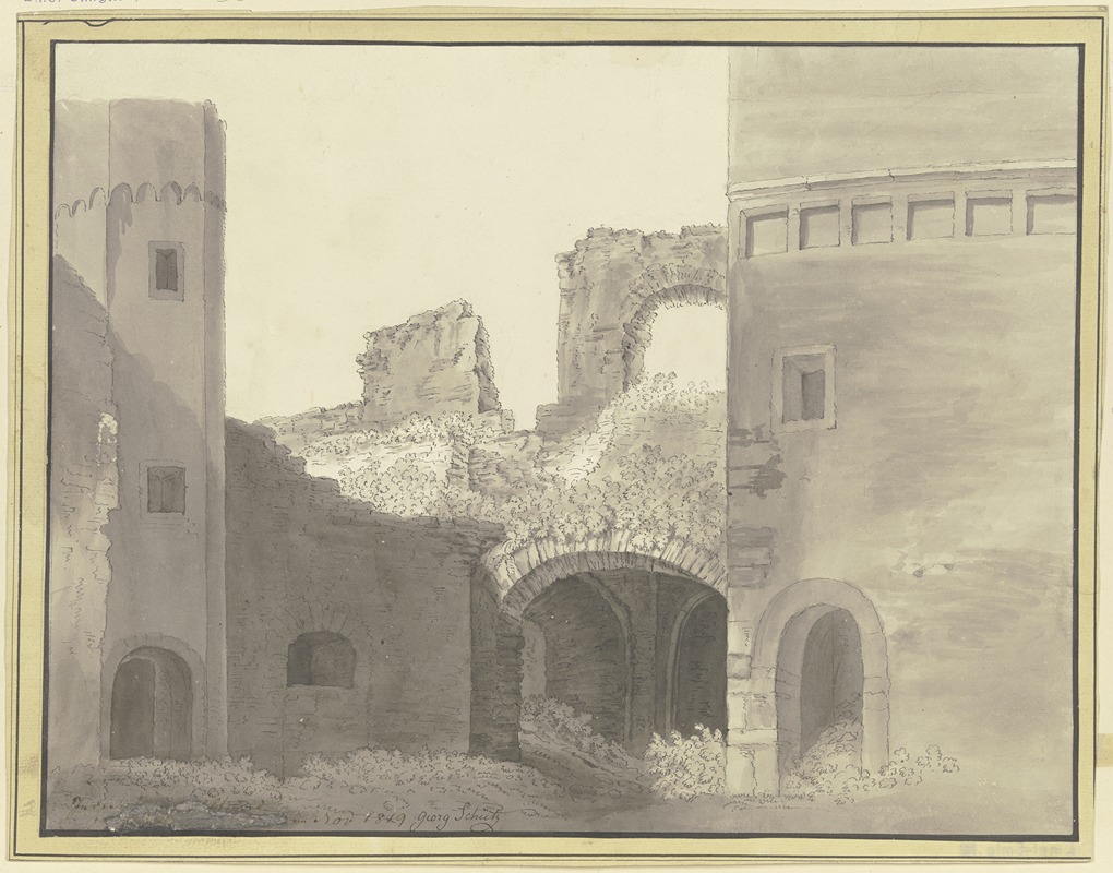 Hof einer Burgruine mit Blick in ein Gewölbe — Кристиан Георг Шютц младший