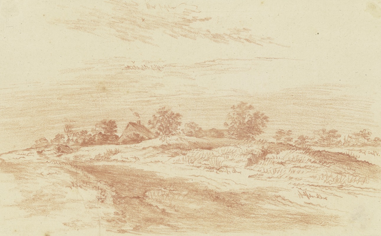 Heidelandschaft mit einem Gehöft und Buschwerk — Christian Gottfried Mathes