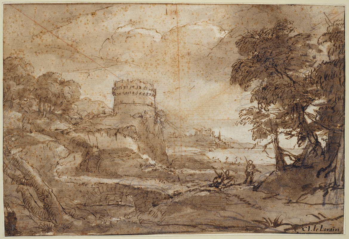 Landscape with a Round Tower and Bay by Клод Лоррен — digital art print download
