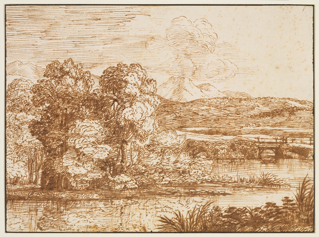 Landschaft mit Baumgruppe am Wasser by Клод Лоррен — digital art print download