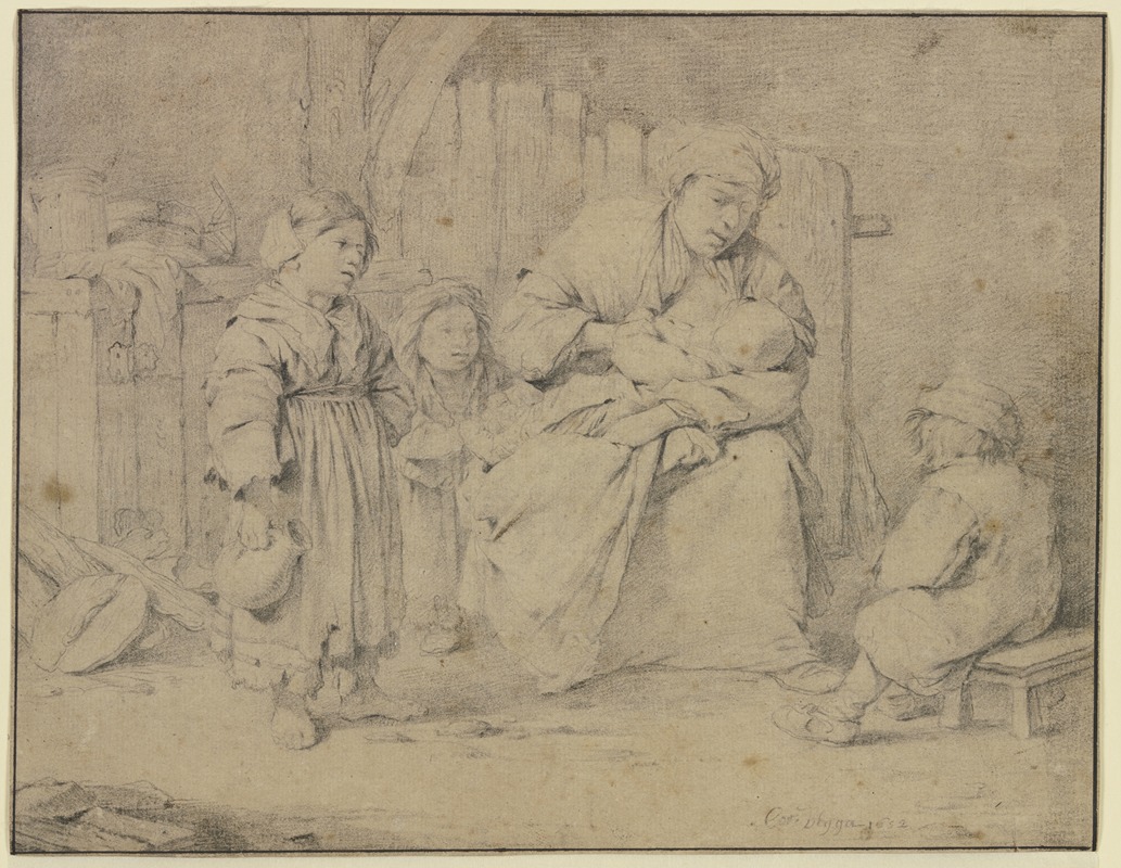 Stillende Mutter, umgeben von drei weiteren Kindern — Cornelis Pietersz. Bega